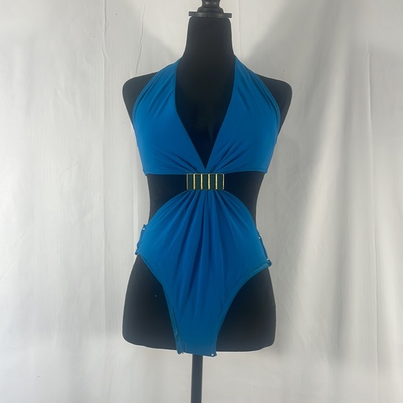 Blue Monokini, embellished design front,halter top with tie, size small - Picture 10 of 10